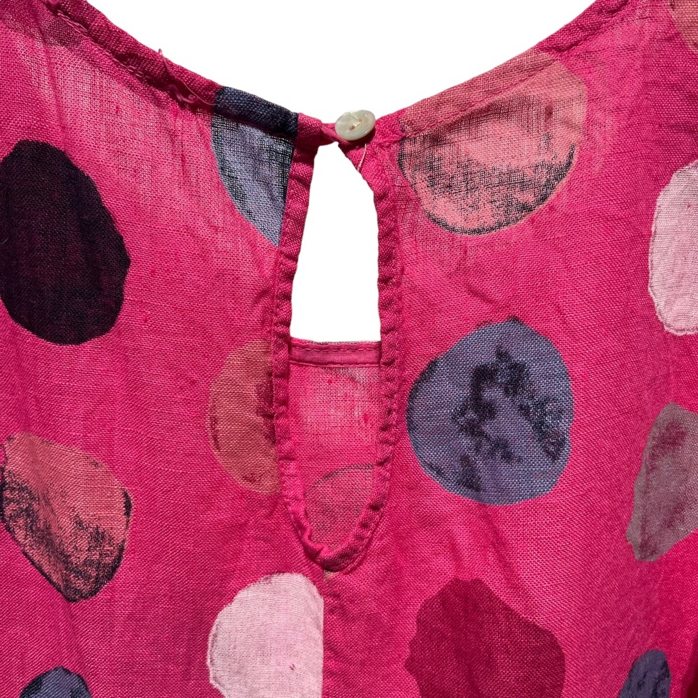 Made In Italy Polka Dot Print 100% Linen Lagenlook Shift Dress Size Small - Picture 7 of 14